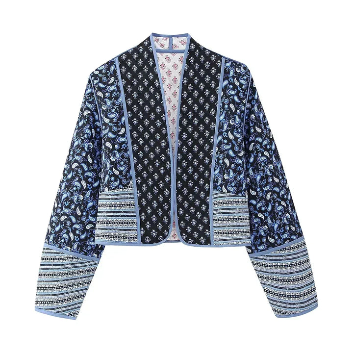 Women's elegant floral patchwork jacket. Vintage style outerwear, a chic blazer perfect for a unique fashion statement.