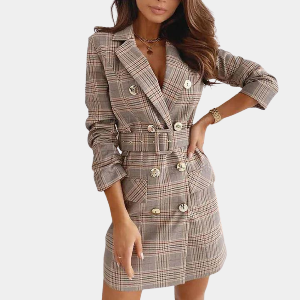 Women's classic blazer dress in black, perfect for a professional office look or formal business attire.