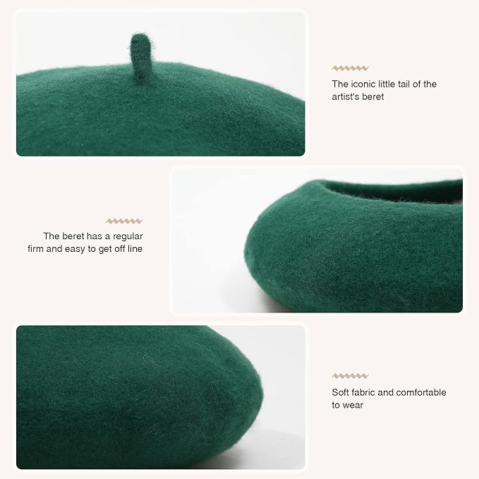 Solid color women's wool beret, a must-have winter accessory.