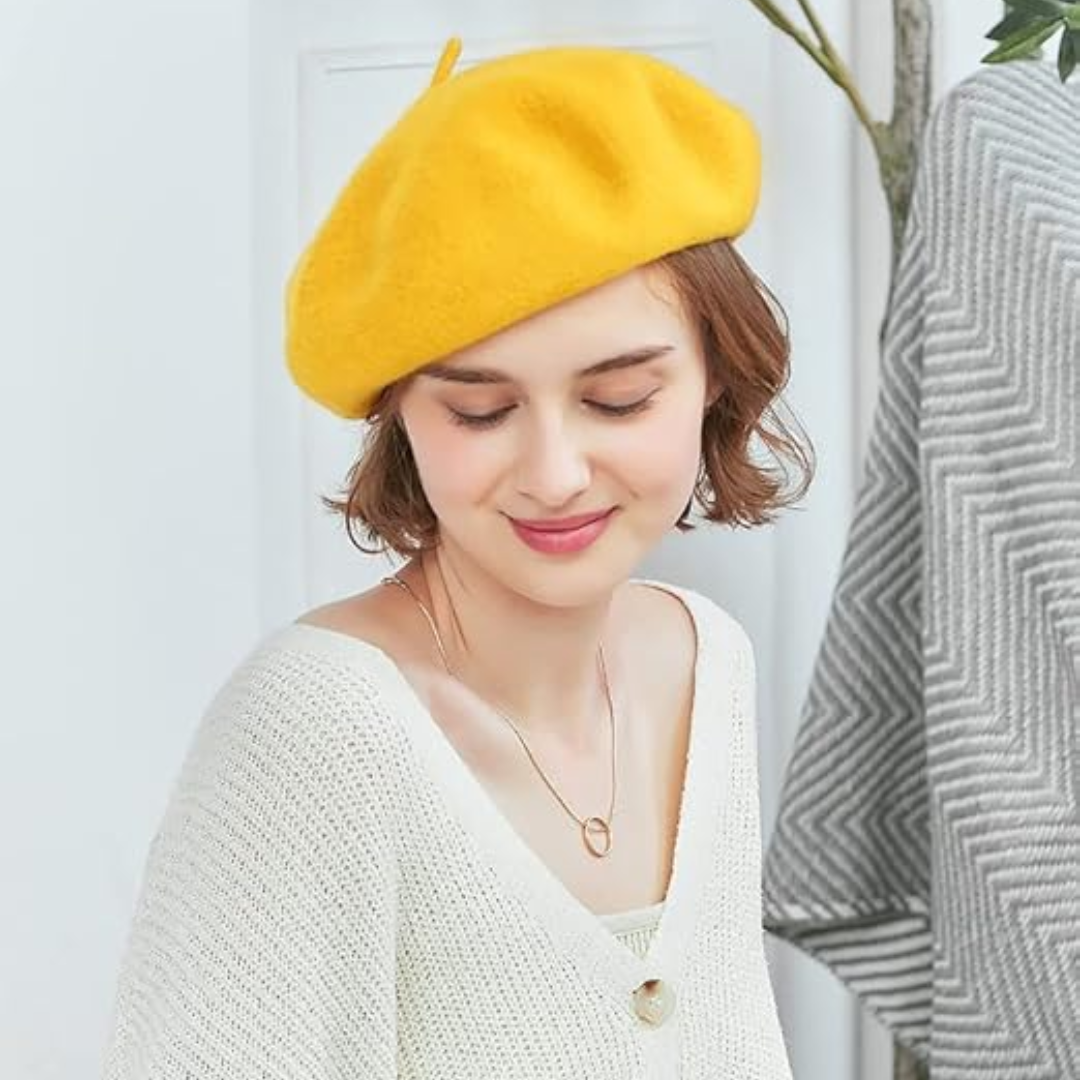 Iconic women's wool beret, a staple for a classic fashion statement.
