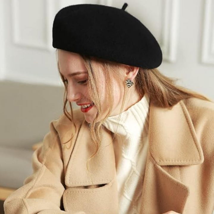 Women's classic wool beret, a stylish way to stay warm during colder months.