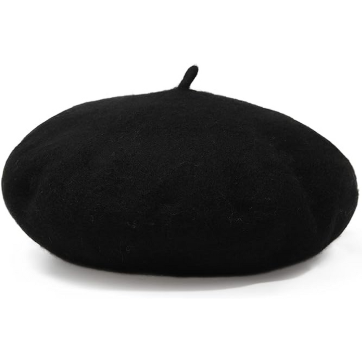 Elegant women's French style wool beret in solid black, a fashion essential.
