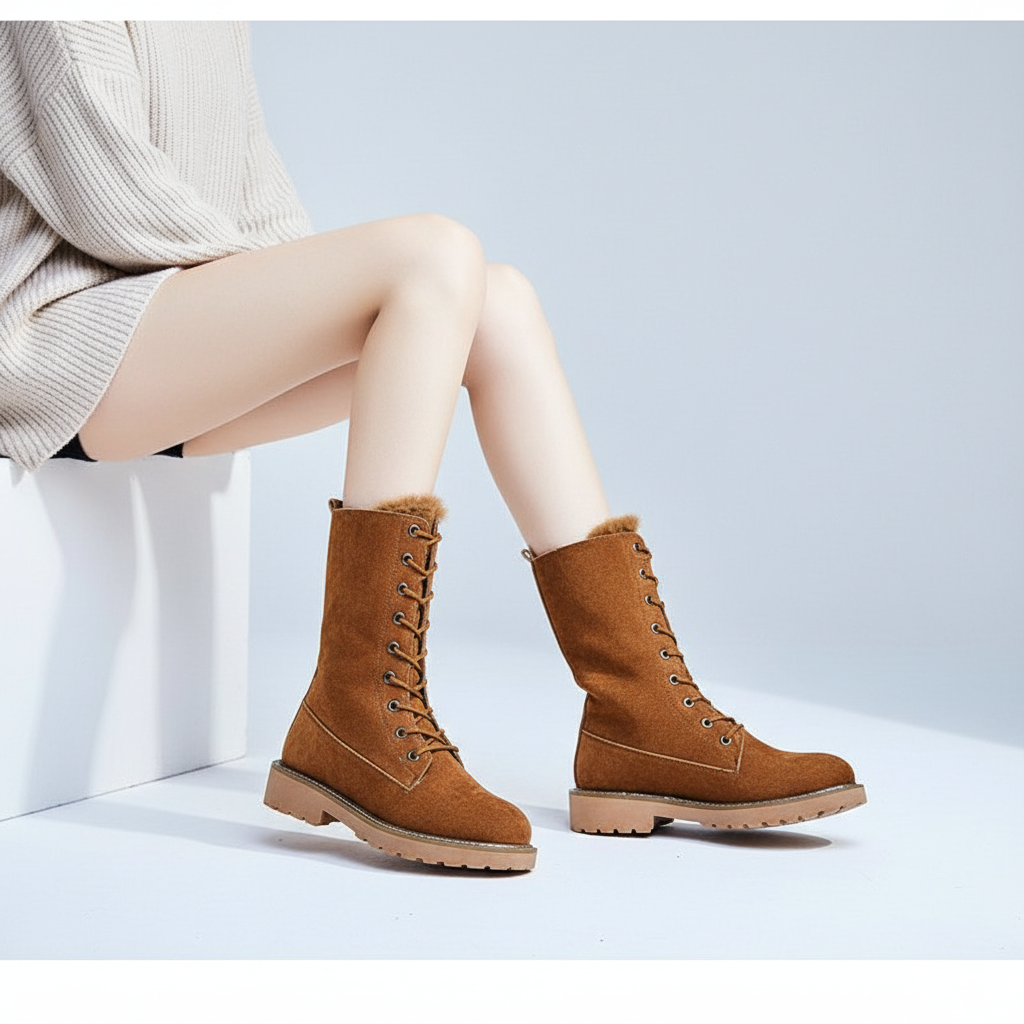 Chic women's Alicia mid-calf boots with lace-up design, perfect for casual or fashion fall/winter outfits.