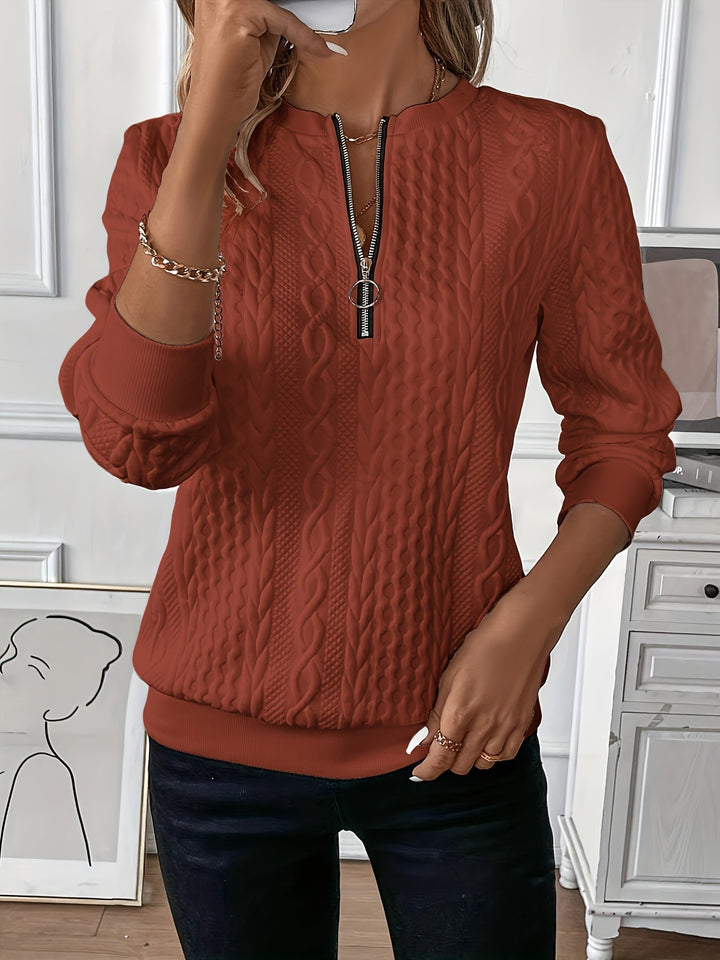 Women's comfortable full-zip sweater, soft knit for casual wear and daily comfort.