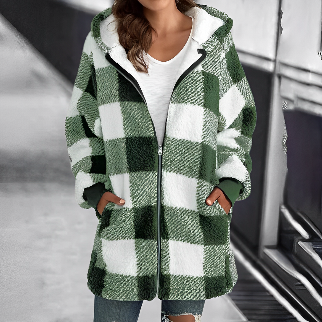 Warm women's hooded coat, a cozy casual jacket for chilly fall & winter days. Comfortable ladies outerwear.