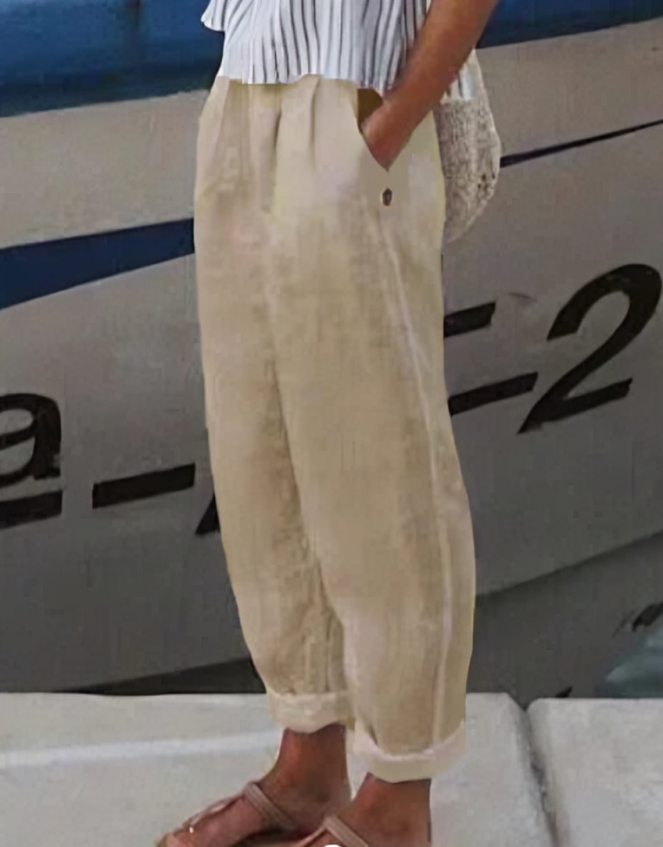 Lightweight linen pants for women, offering breathable comfort & a chic summer aesthetic.