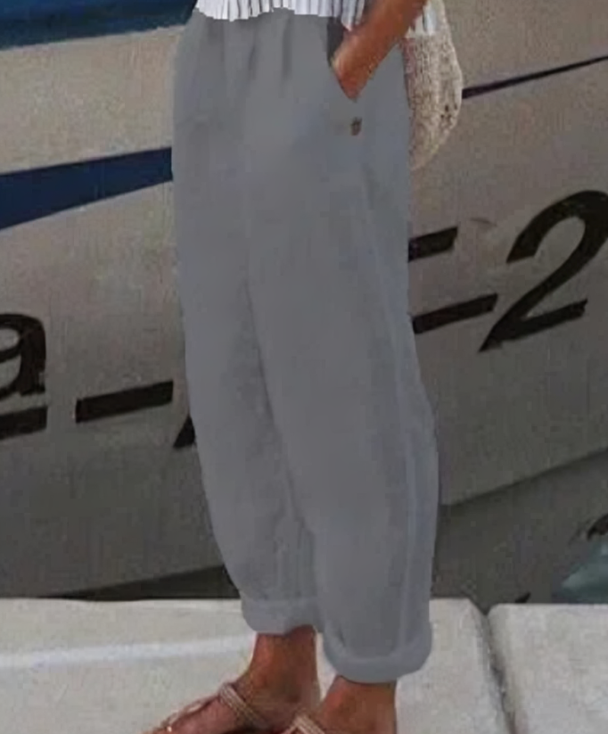 Comfortable women's linen trousers, ideal for stylish casual wear or an elegant summer look.