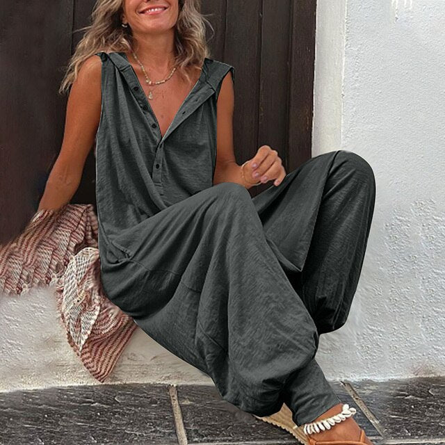 Women's comfortable loose-fit sleeveless jumpsuit. Perfect for casual everyday wear & summer fashion.