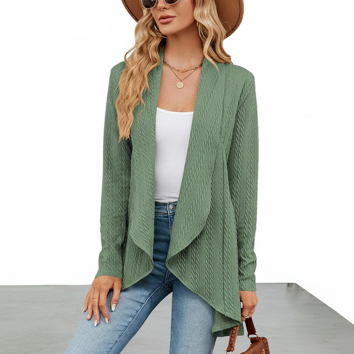 Women's comfortable open front cardigan, featuring a classic design and long sleeves