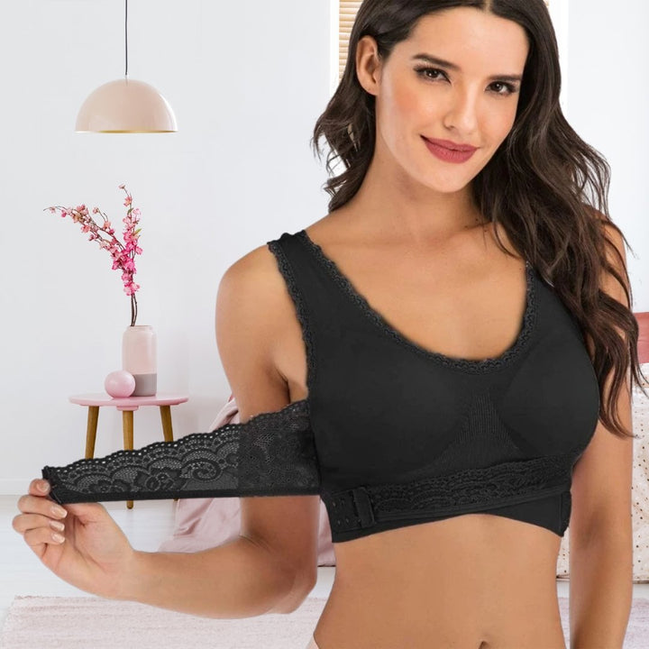 Women's comfortable posture support bra in beige, offering wireless comfort & natural lift for everyday wear.