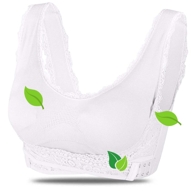 Elegant women's comfort bra with posture support, featuring subtle lace & wide straps for a natural, lifted look.