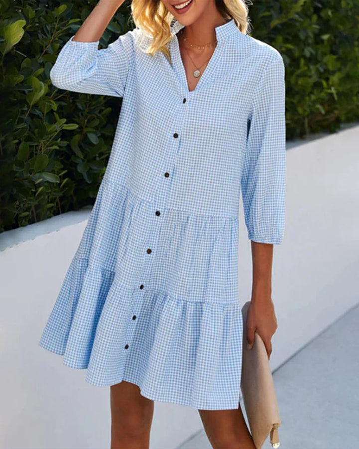 Women's comfortable V-neck summer dress, loose fit, perfect for casual wear.