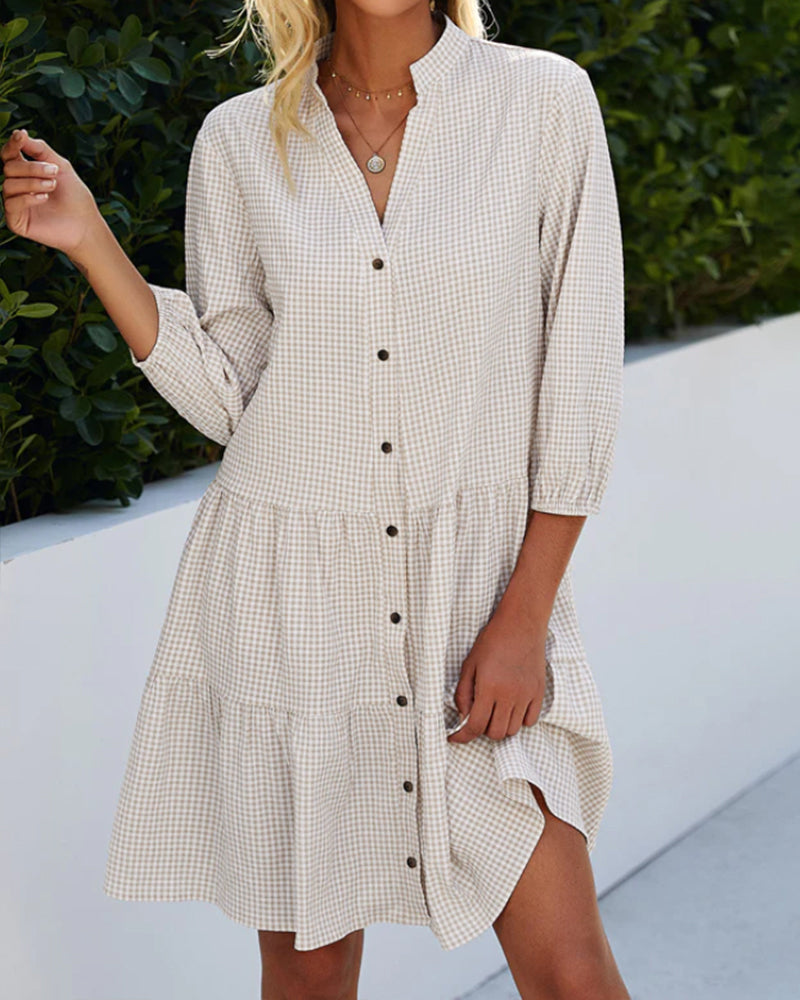 Casual women's V-neck summer dress, loose fit cotton for everyday comfort.