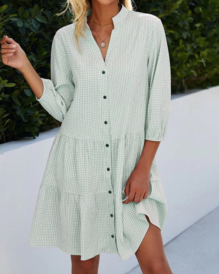 Versatile women's V-neck summer dress, perfect for beach, casual or vacation.