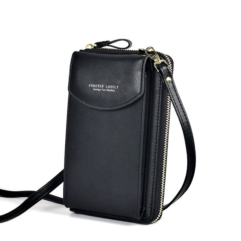 Multi-angle view of a compact PU leather crossbody bag, highlighting its versatile design