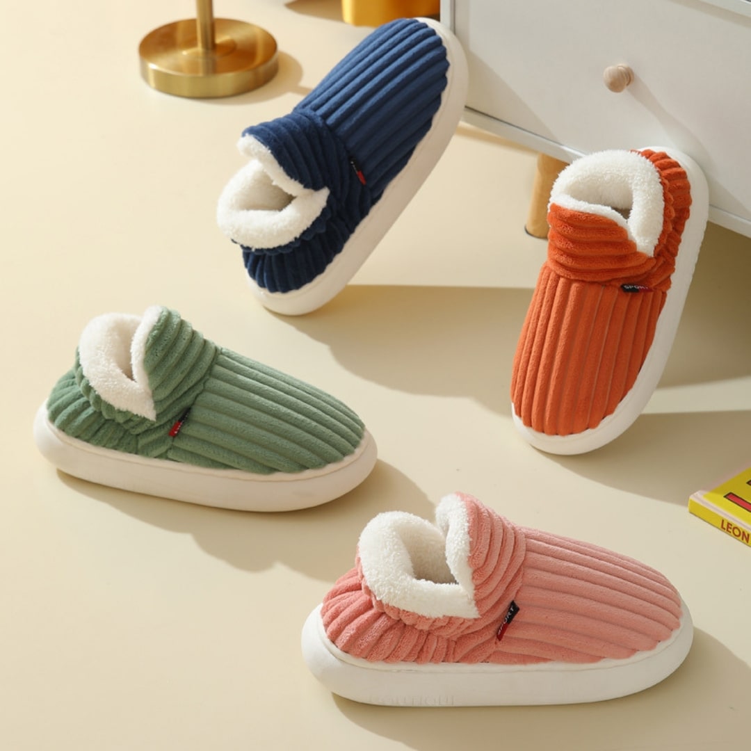 Warm women's Aurora comfort house slippers, ideal plush footwear for chilly evenings & cozy moments.