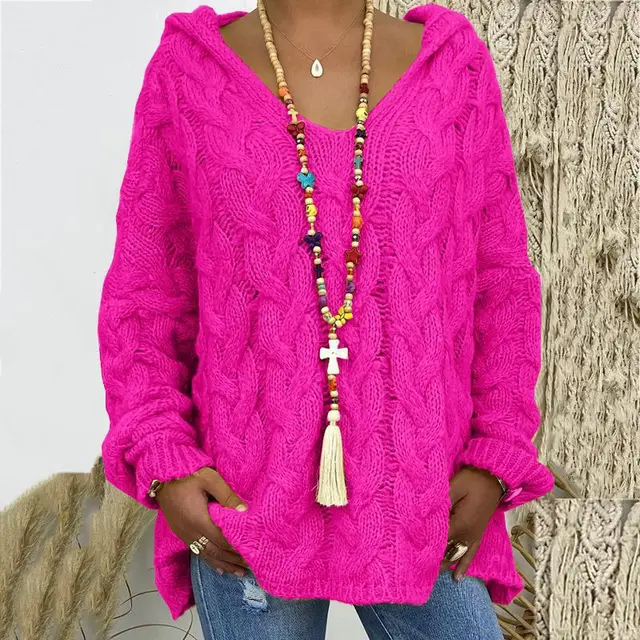 Cozy women's cable knit sweater, a warm, timeless, and comfortable long sleeve winter pullover.