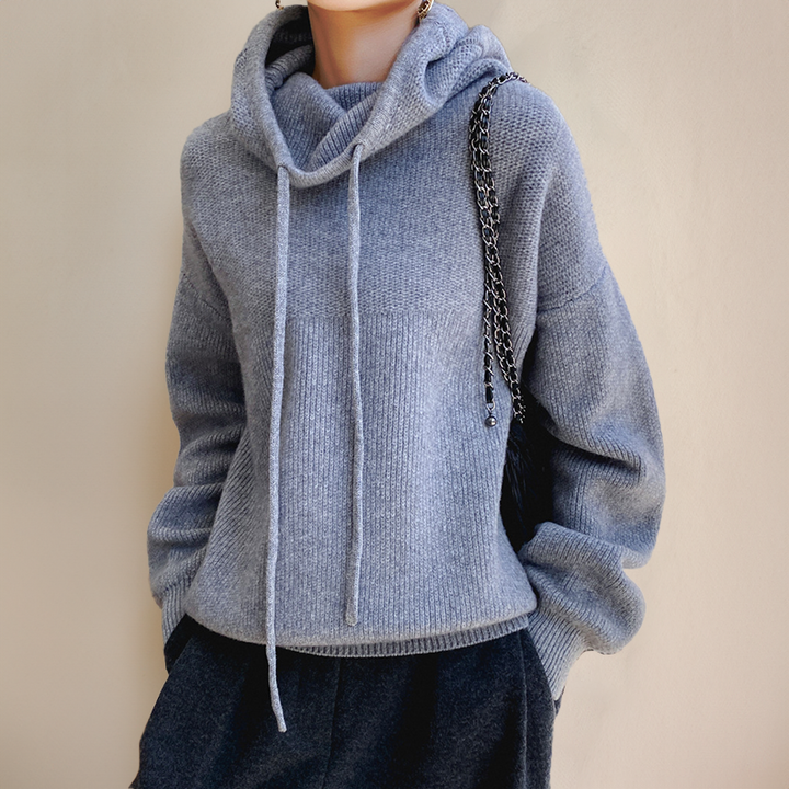 Timeless women's high-collar merino wool sweater, versatile elegant pullover for casual & chic wear.