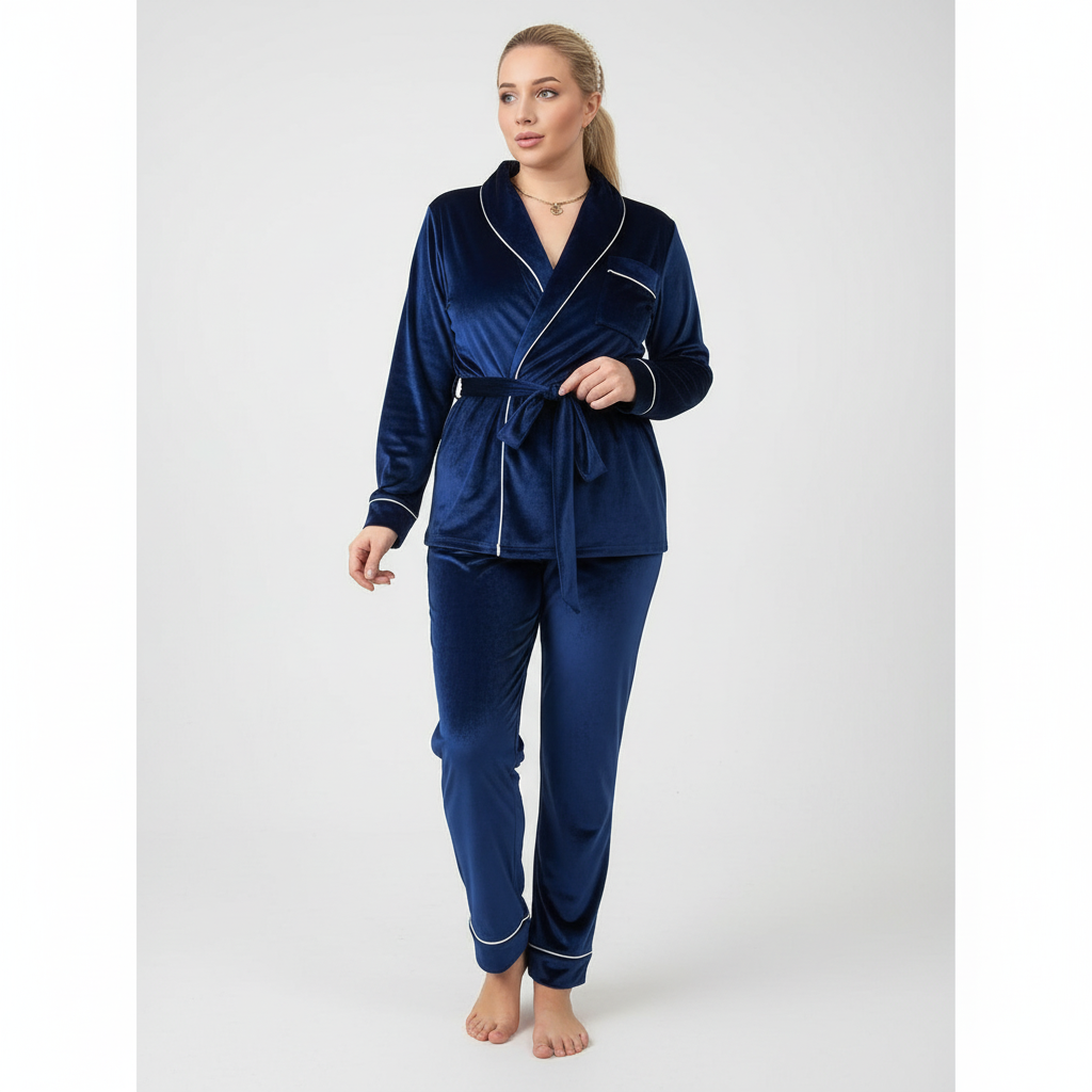 Soft fabric women's two-piece pajama set Marie, designed for cozy autumn winter sleepwear