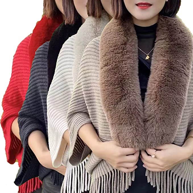 Women's cozy wrap cardigan with elegant faux fur collar. Perfect for fall & winter layering.