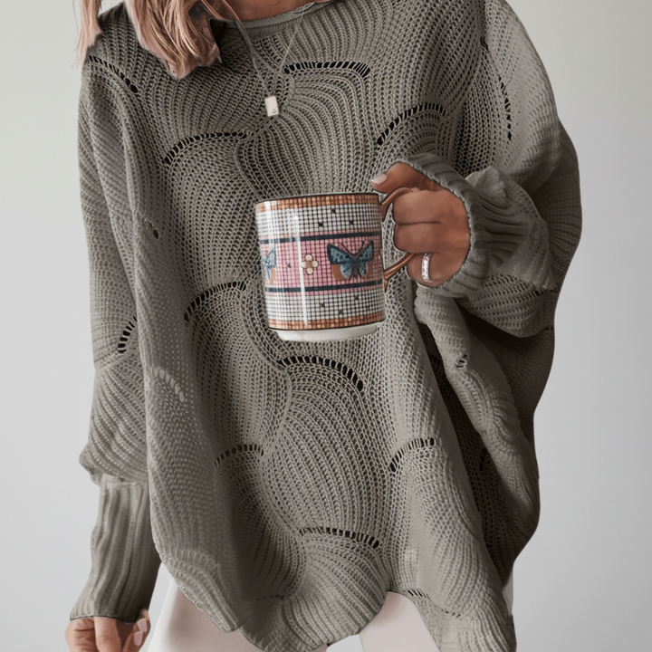 Cozy cream women's asymmetrical jumper, ribbed knit texture, autumn fashion