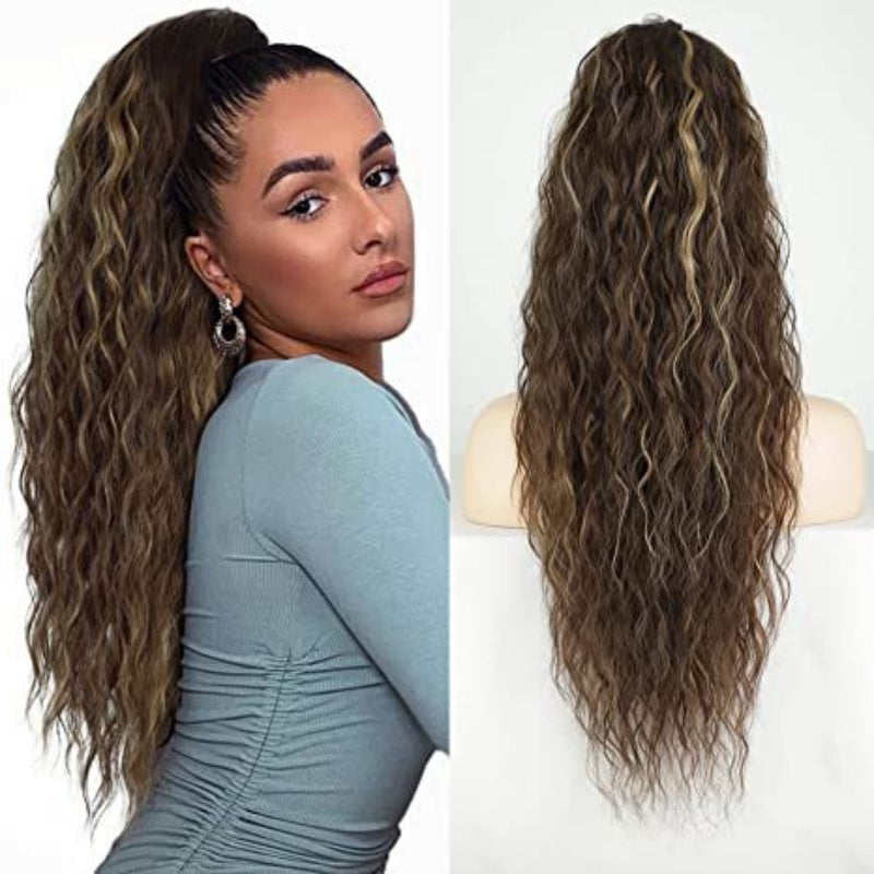 Glamorous women's curly ponytail hair extension for adding natural-looking volume & style.