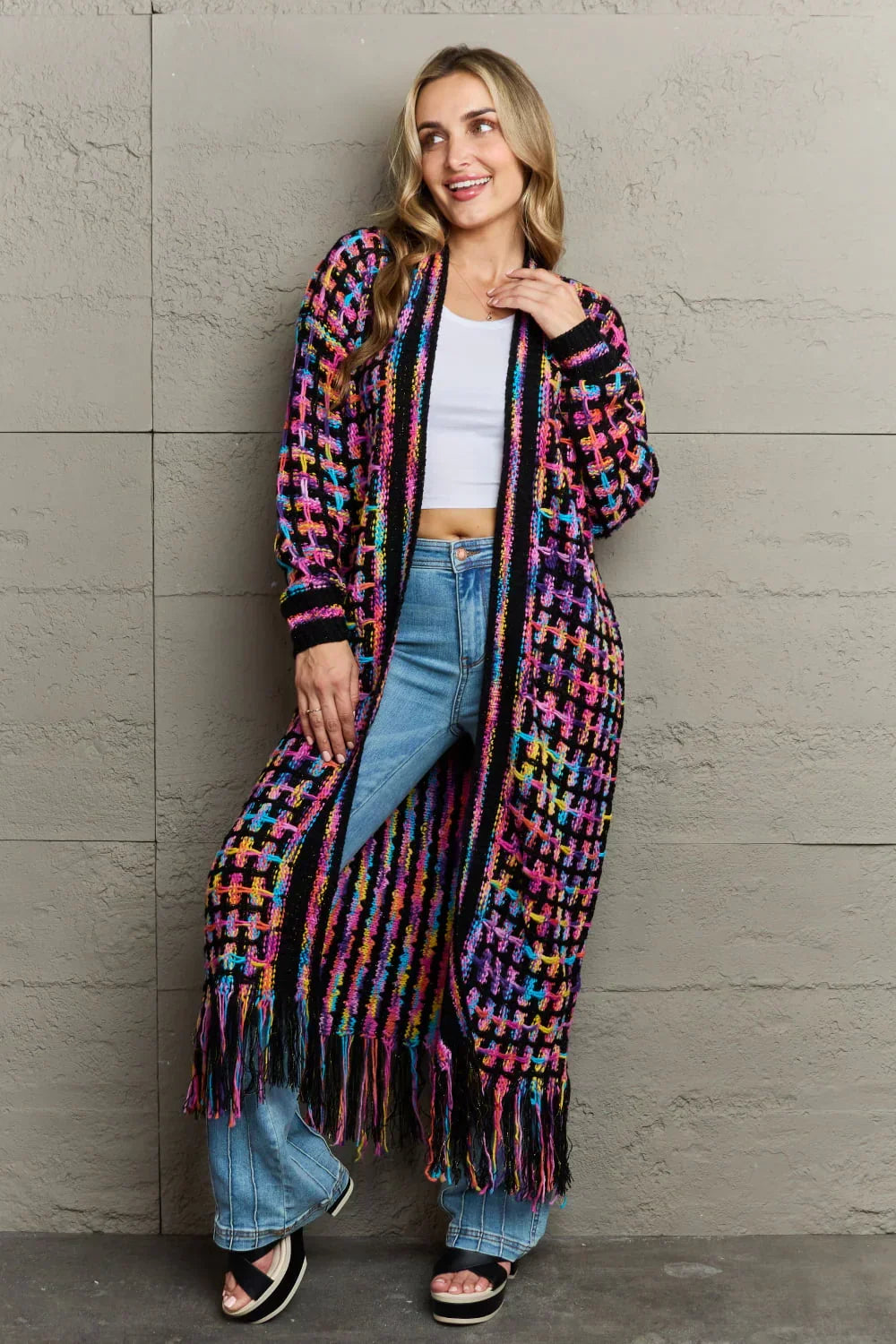 Women's effortless chic Aurora colored cardigan, a stylish layering piece for fall and spring fashion.