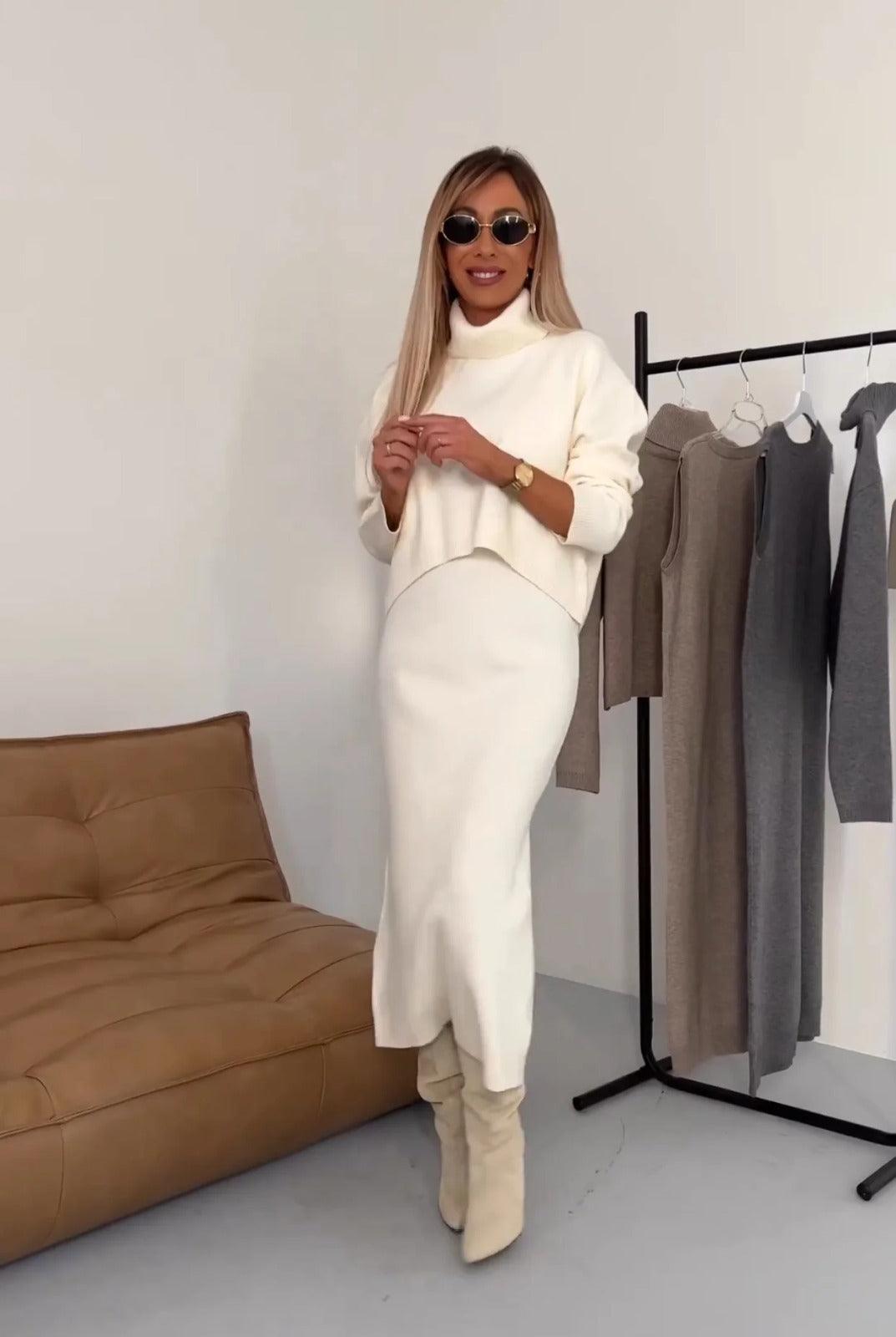 Comfortable women's sweater and dress set, a stylish matching ensemble perfect for fall & spring fashion.