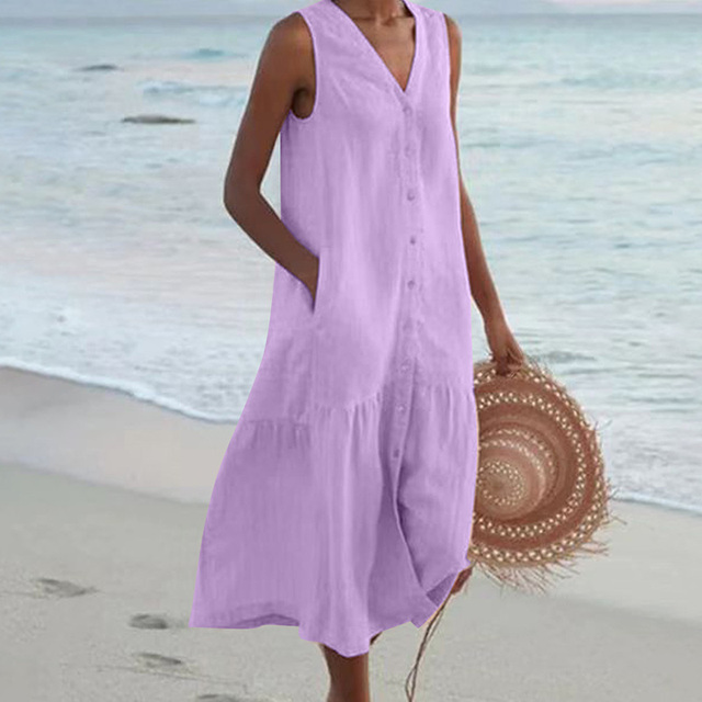 Elegant & versatile women's flowing midi dress, great for summer fashion & daily wear.