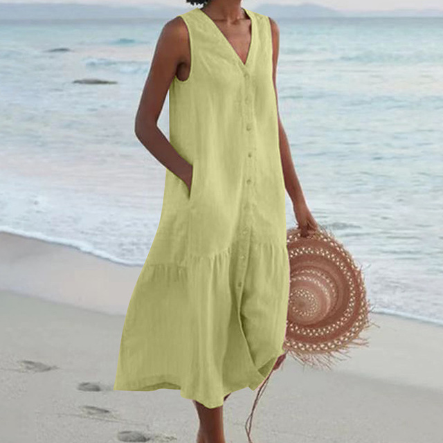 Comfortable women's casual summer midi dress, perfect for relaxed outings & warm days.