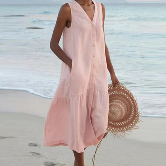 Chic flowing midi dress for women, a versatile and comfortable addition to any summer wardrobe.