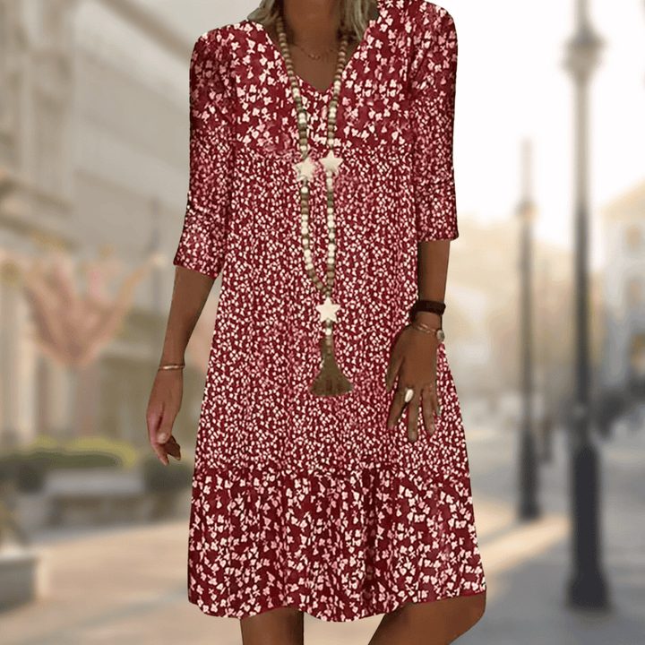 Elegant Soleil-inspired summer dress for women, knee-length. Comfortable & flattering for effortless sunny daytime style.