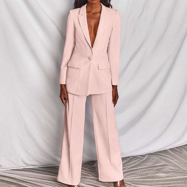 Stylish women's blazer & trouser set. A comfortable and chic casual outfit or business attire.