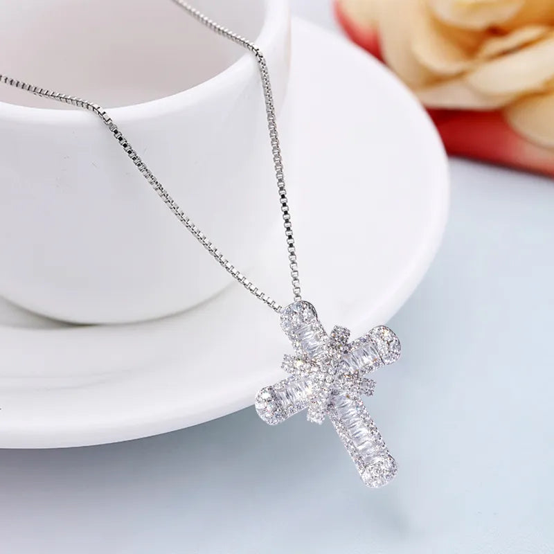 Sparkling crystal cross necklace for women, an elegant spiritual jewelry gift. Perfect for special occasions or daily wear.