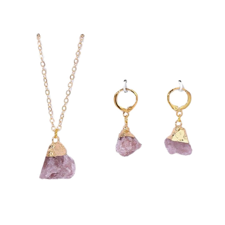 Collection of women's crystal necklace & earring sets, elegant gemstone accessories.