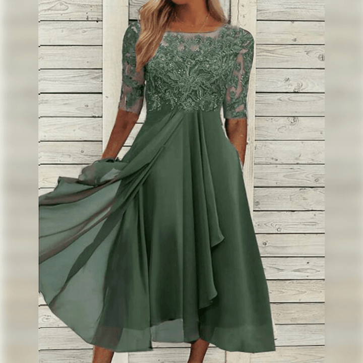 Stylish lilac party dress for women, featuring a comfortable flowing design & elegant fit.