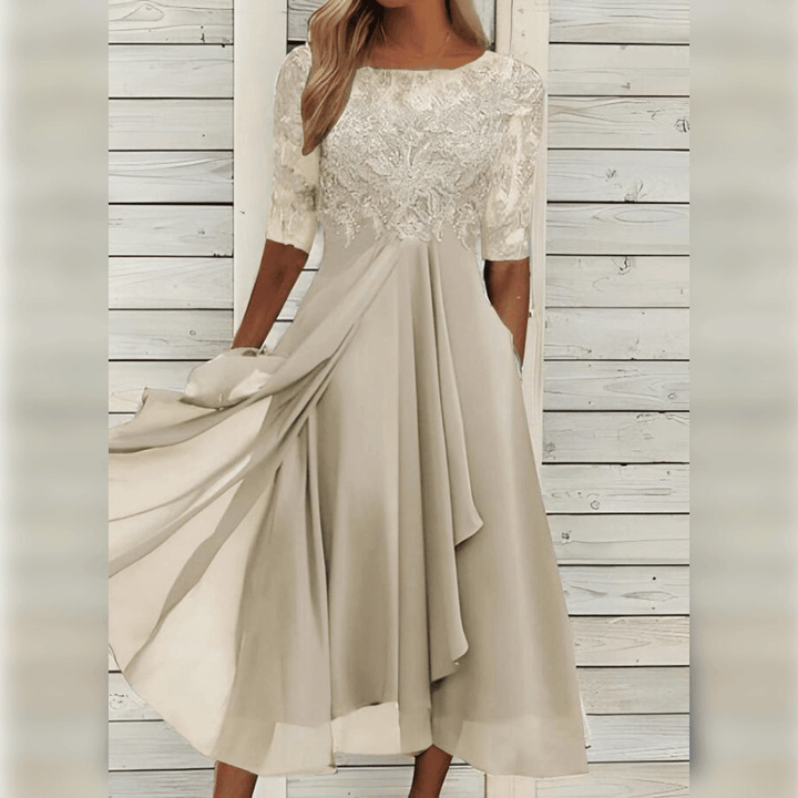 Graceful women's lilac fashion dress, offering elegant comfort and a flowing design for any special event.