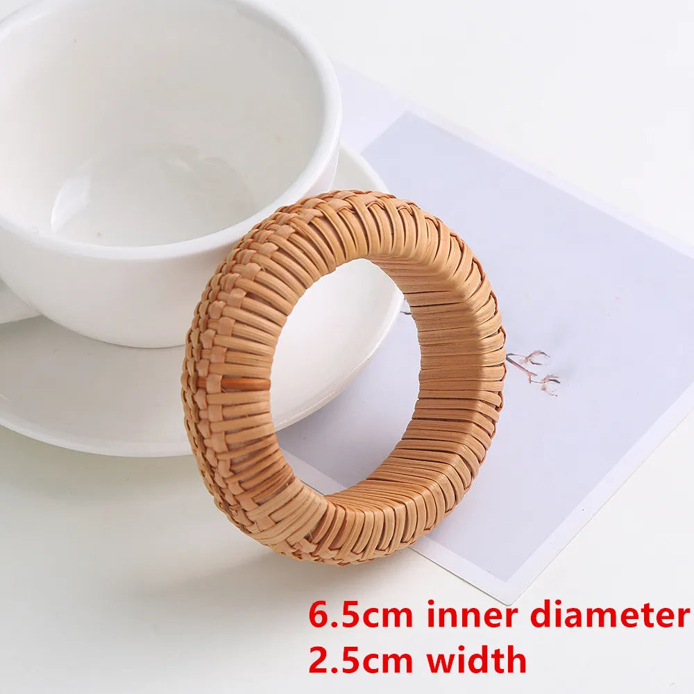 Handcrafted rattan woven bangles for women, offering a natural and elegant summer look.