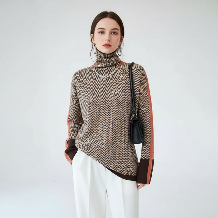 Fashionable women's turtleneck sweater in a solid color, perfect elegant and cozy knitwear for winter