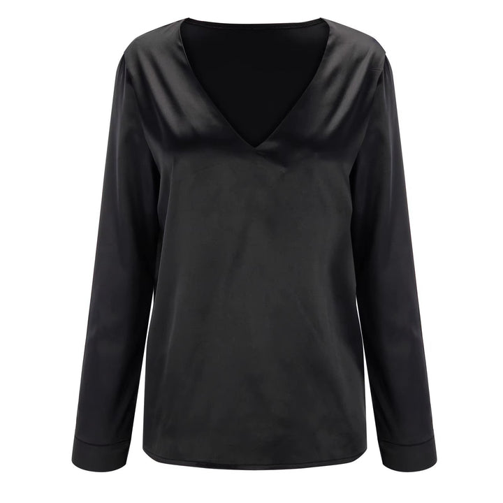 Women's elegant V-neck long sleeve blouse. Chic top, versatile for business style or casual wear.