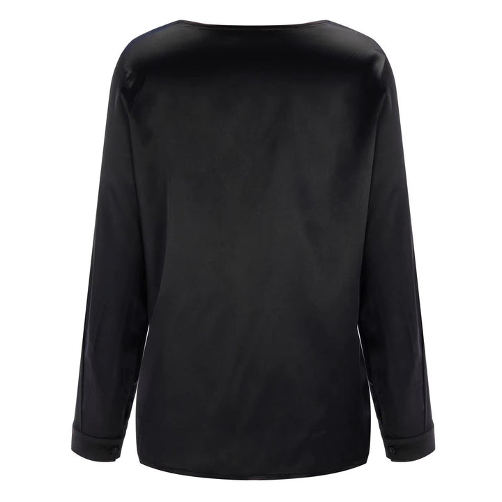 Stylish women's V-neck long sleeve blouse. Elegant solid top for versatile business or chic casual fashion.