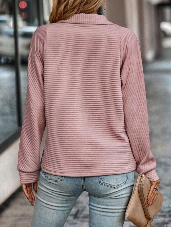 Versatile EleganzaZip V-neck sweater for women. Stylish long sleeve pullover, elegant and comfortable.
