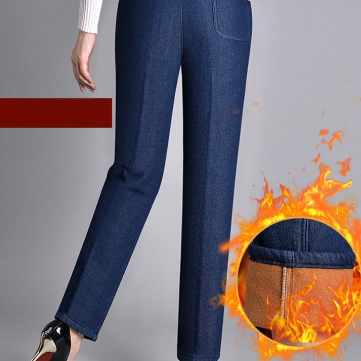 Women's push-up straight leg denim jeans with warm lining, ultimate comfort & stylish flattering fit.