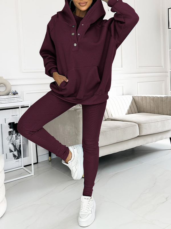 Woman enjoying comfort in her casual & stylish Elodie women's loungewear set. Soft & versatile.