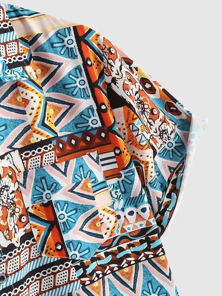 Casual women's ethnic print summer blouse with multicolor design, ideal for holidays & festivals.