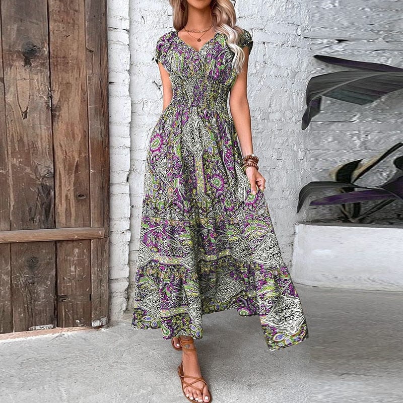 Effortless women's maxi dress. Featuring a chic ethnic print & deep V-neck. Great for summer outings.