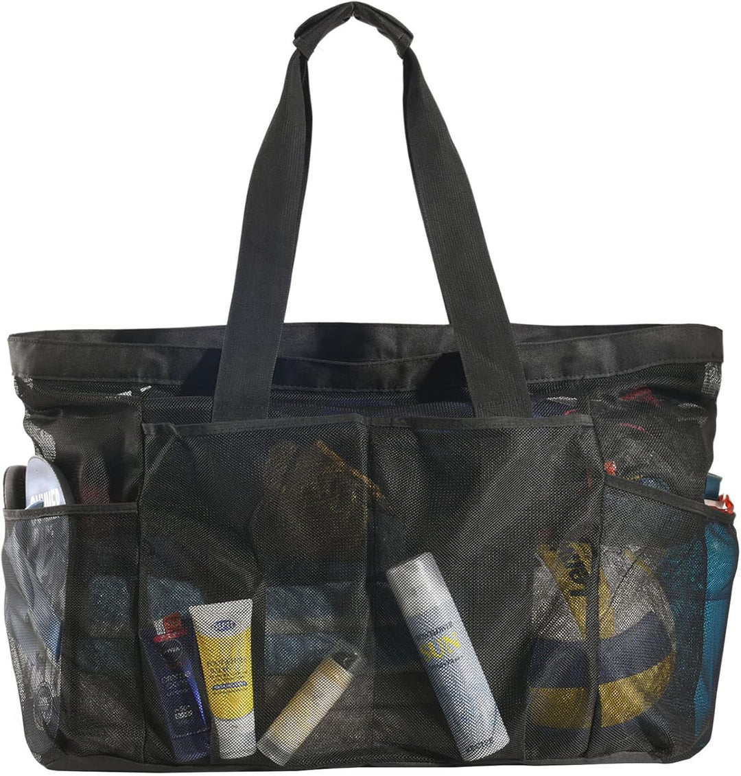 Women's extra-large mesh beach tote. Sandproof family bag with ample capacity for pool or travel essentials.