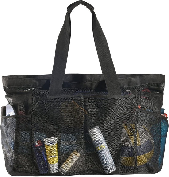 Women's extra-large mesh beach tote. Sandproof family bag with ample capacity for pool or travel essentials.