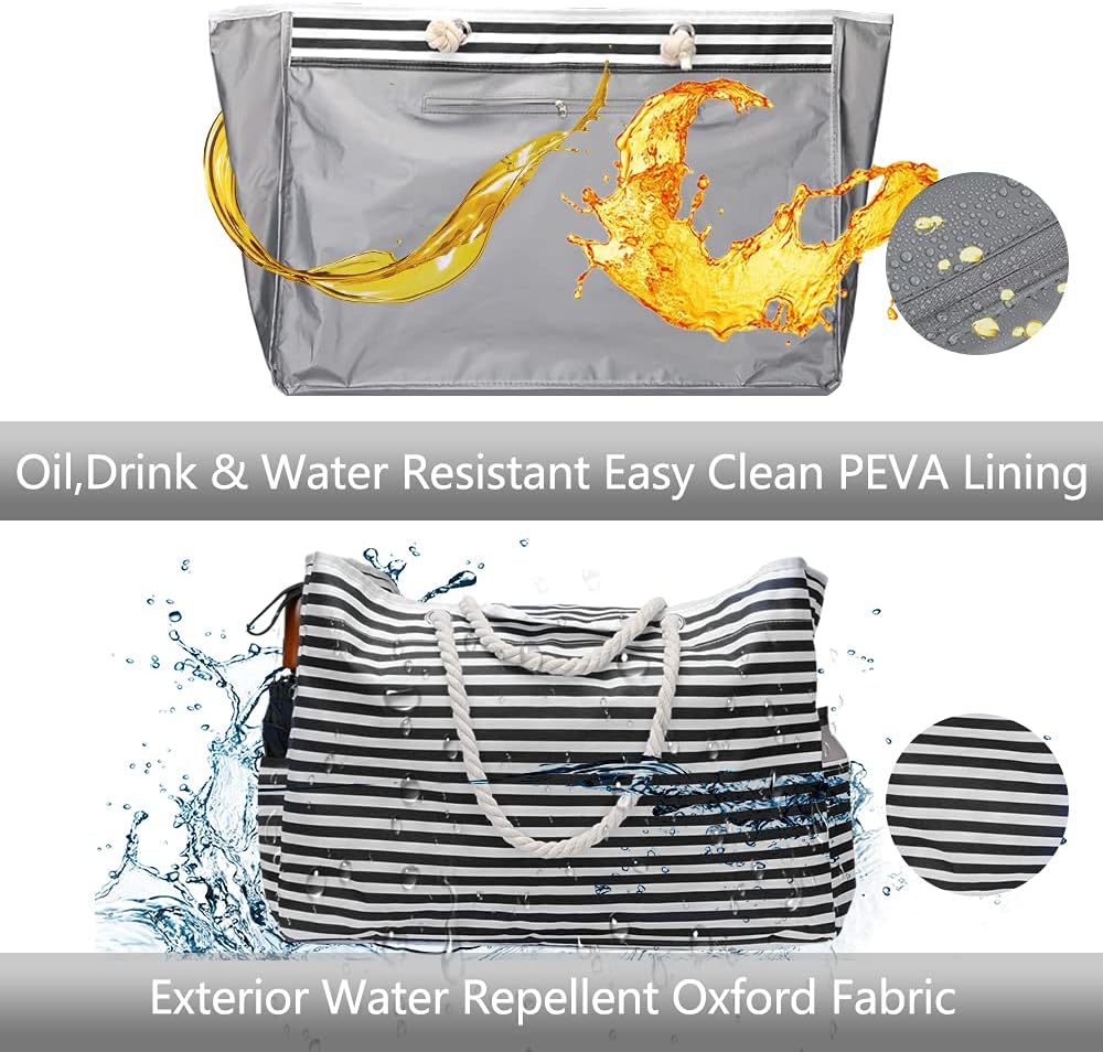 CoastCarry extra large waterproof women's beach tote bag & bonus travel case set. Sandproof for ultimate convenience.