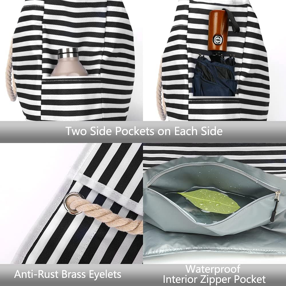 Stylish women's striped beach tote, extra large and waterproof, with a free bonus travel case, summer accessory